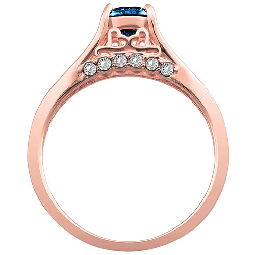 14K Rose Gold Plated Simulated Sapphire and Clear Crystal Ring - Image 3