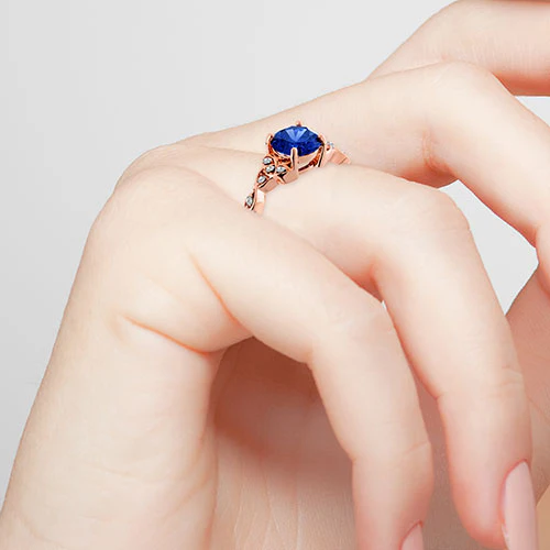 14K Rose Gold Plated Simulated Sapphire and Clear Crystal Trinity Knot Ring - Image 3