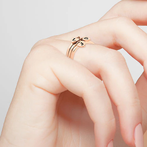 14K Rose Gold Plated Stackable Initial Heart Charm Ring - Set of 3 - Image 4