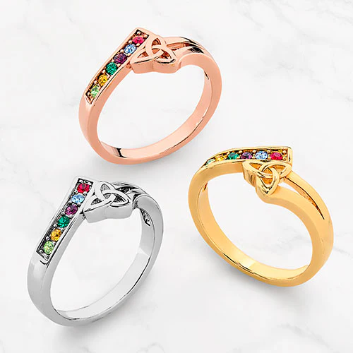 14K Rose Gold Plated Trinity Bypass Birthstone Ring - Image 4