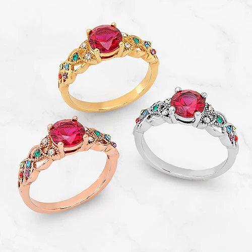 14K Rose Gold Plated Trinity Family Round Birthstone Ring - Image 4