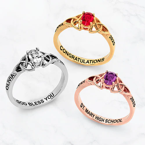 14K Rose Gold Plated Trinity Oval Birthstone Class Ring - Image 4