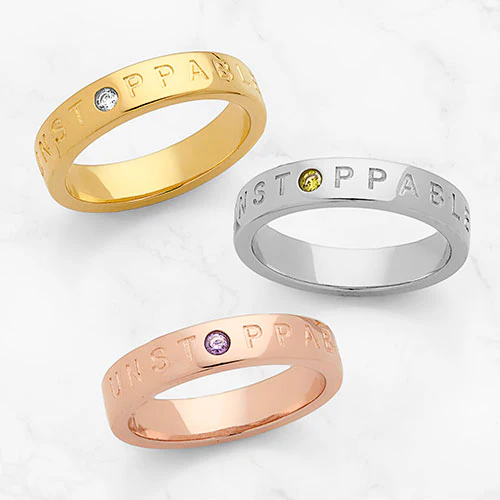 UNSTOPPABLE 14K Rose Gold Plated Birthstone Empowerment Ring - Image 4