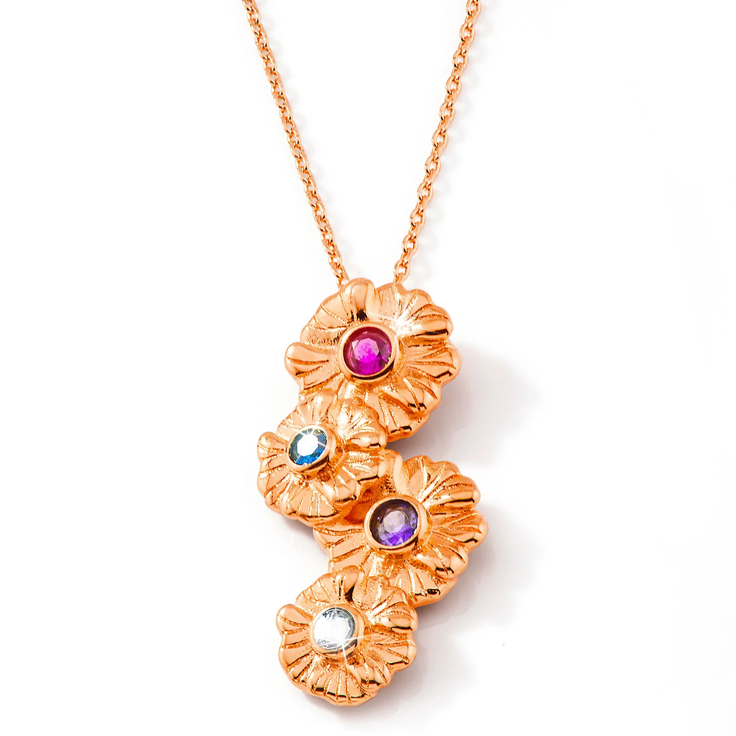 14K Rose Gold Plated Vertical Flower Birthstone Necklace - 1 to 5 stones - Image 3
