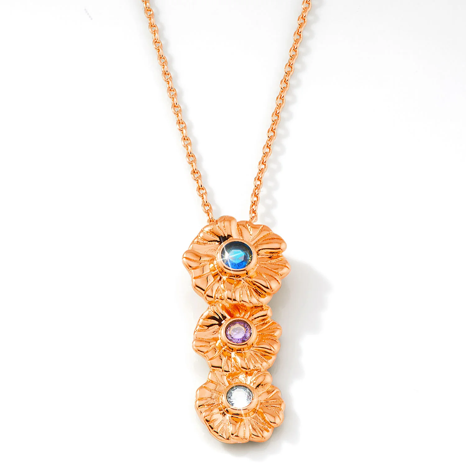 14K Rose Gold Plated Vertical Flower Birthstone Necklace - 1 to 5 stones - Image 5