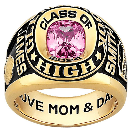 18K Gold over Sterling Double Row Traditional Men's Class Ring - Image 2