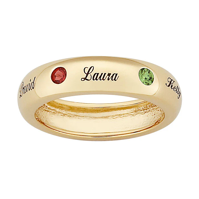 18K Gold over Sterling Family Name & Genuine Birthstone Band