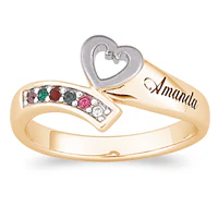 18K Gold over Sterling Heart Birthstone & Family Name Ring - Image 2