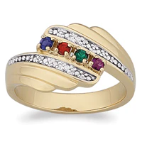 18K Gold over Sterling Mother's Birthstone and Genuine Diamond Ring - Image 2