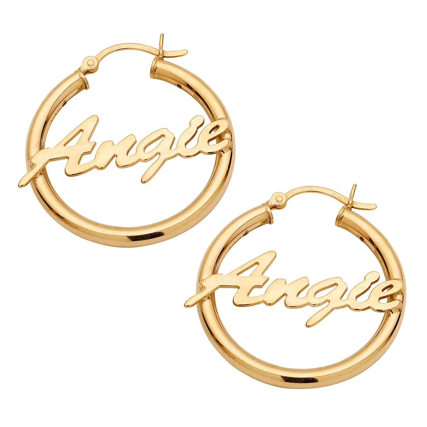 18K Gold Over Sterling Script Name Hoop Earrings