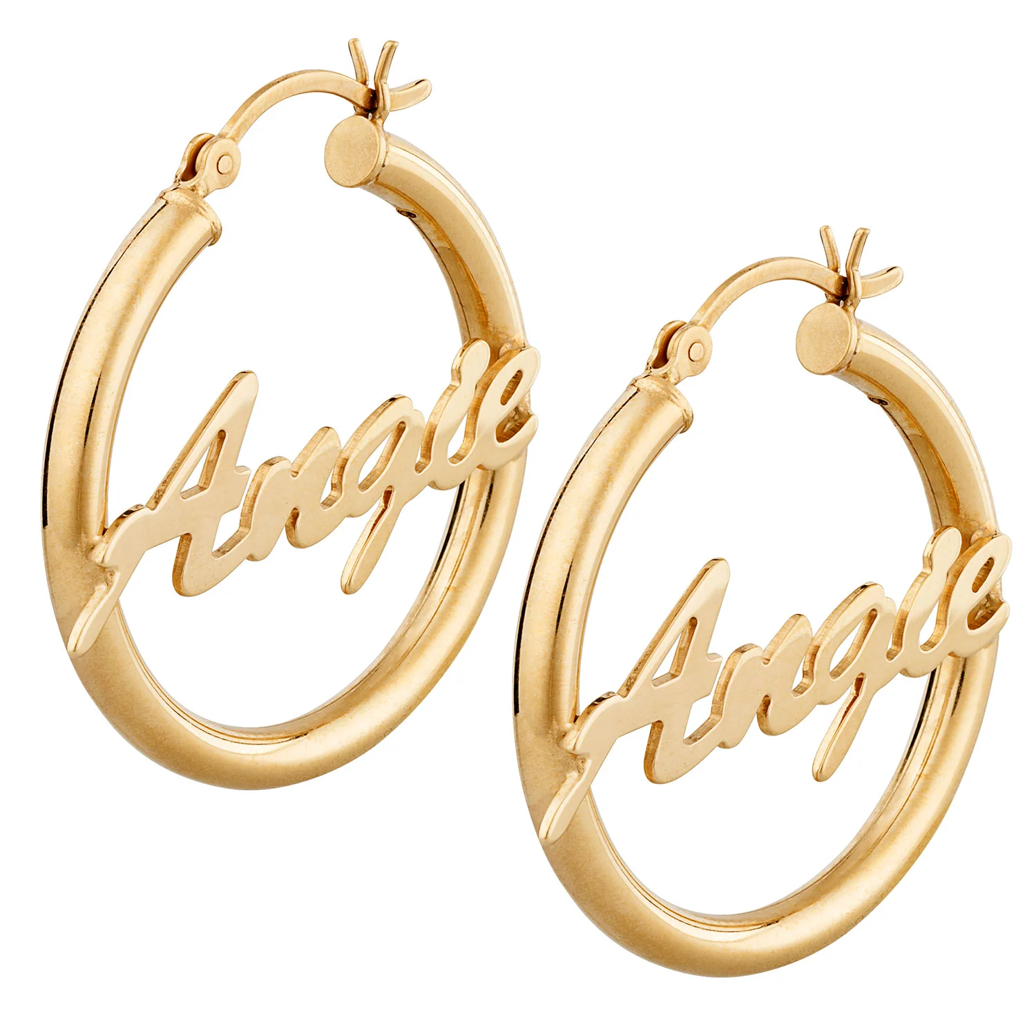 18K Gold Over Sterling Script Name Hoop Earrings - Image 2
