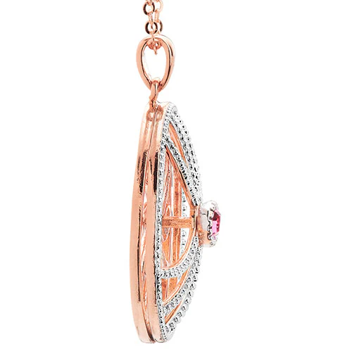 3-D Engraved Flower with Birthstone Spinner Necklace - Image 13