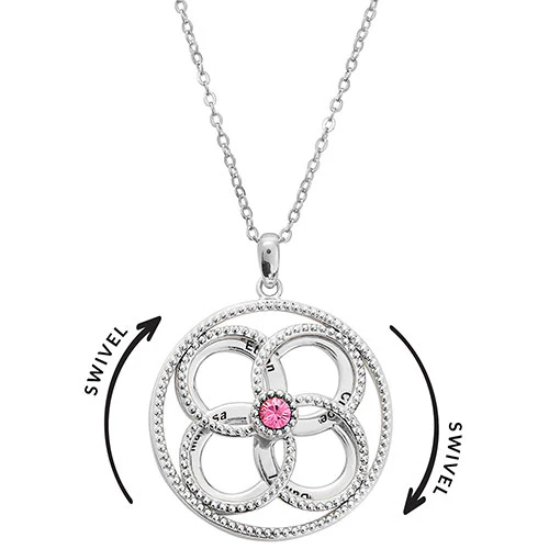 3-D Engraved Flower with Birthstone Spinner Necklace - Image 2