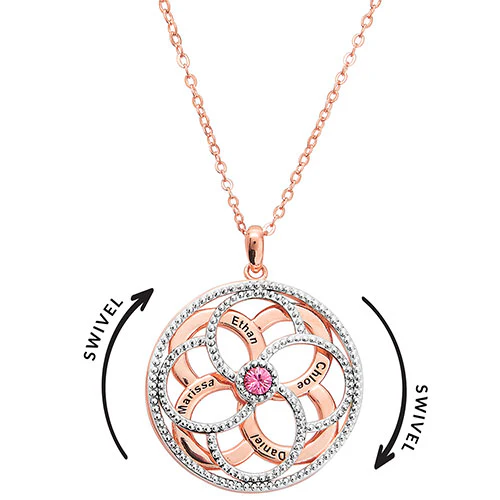 3-D Engraved Flower with Birthstone Spinner Necklace - Image 8