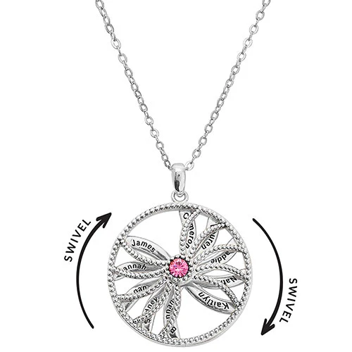 3-D Engraved Starburst with Birthstone Spinner Necklace - Image 2