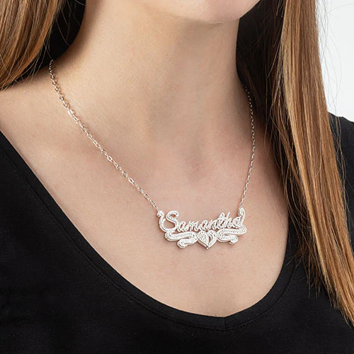 Personalized Double Nameplate Beaded Necklace - Image 2
