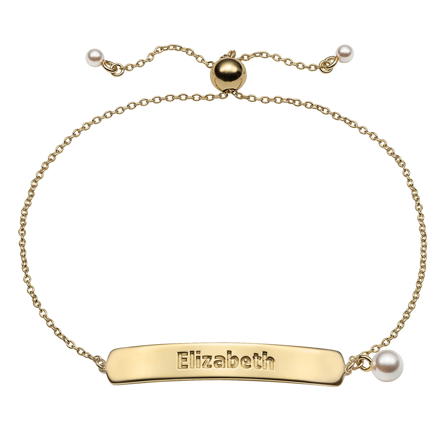 Adjustable Name Plaque Bracelet with Pearl - Image 4