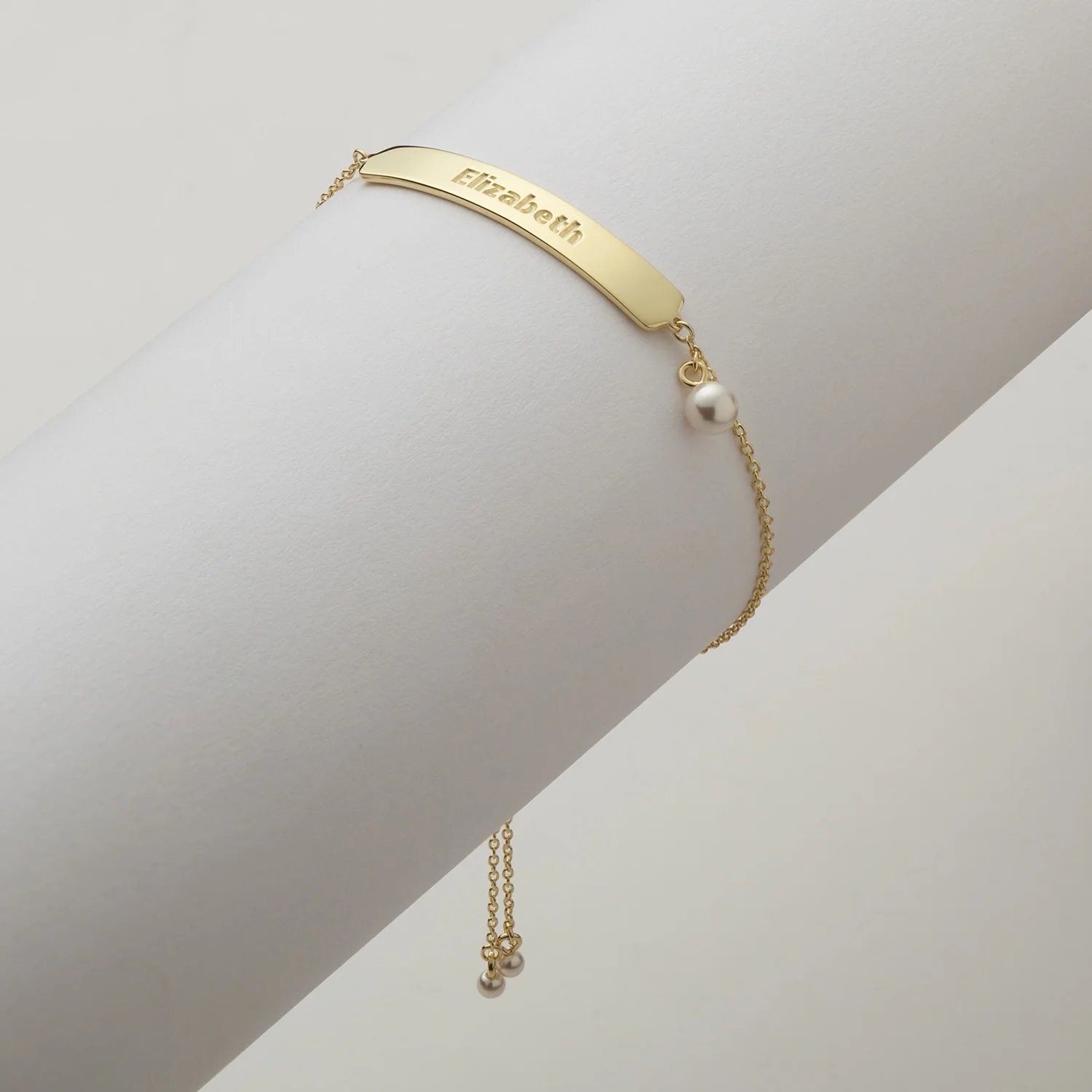 Adjustable Name Plaque Bracelet with Pearl - Image 5