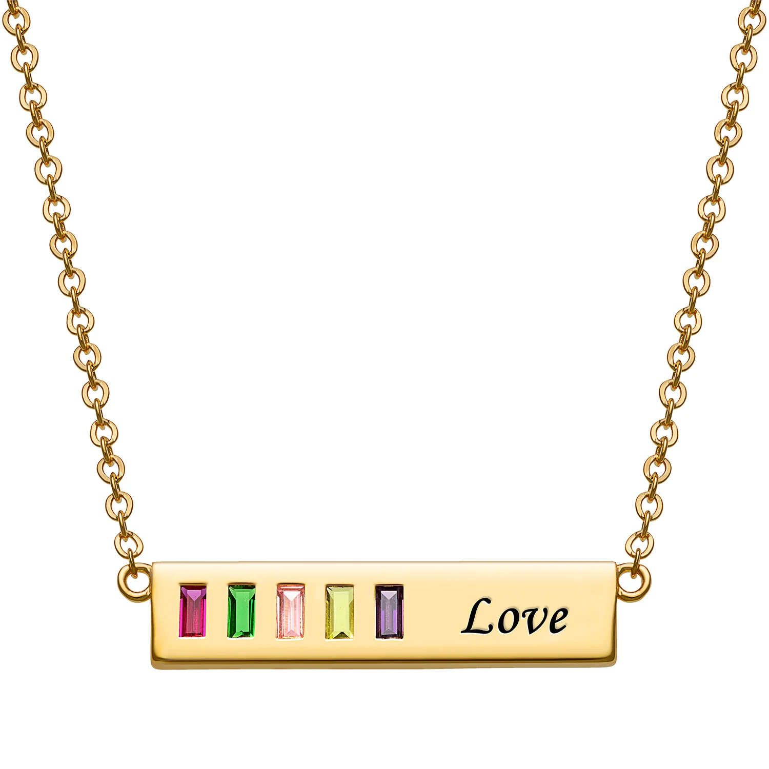 Baguette Birthstone Love Bar Pendant