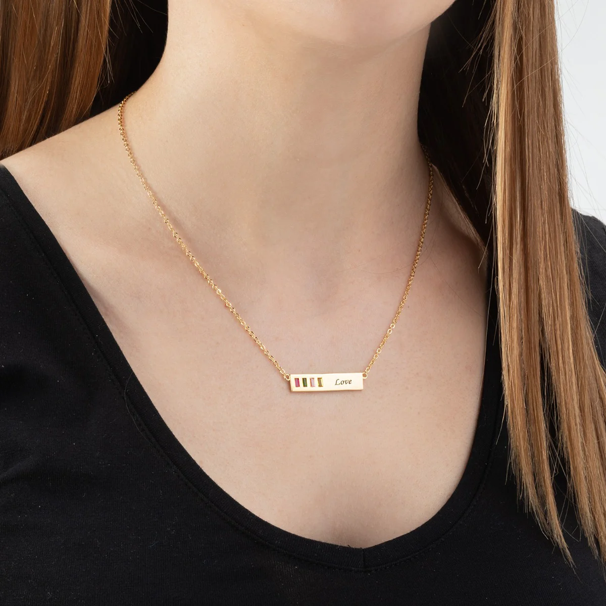 Baguette Birthstone Love Bar Pendant - Image 2