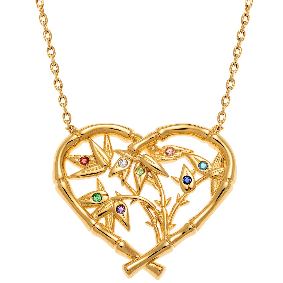 Bamboo Heart with Birthstone Branches Necklace - Image 2