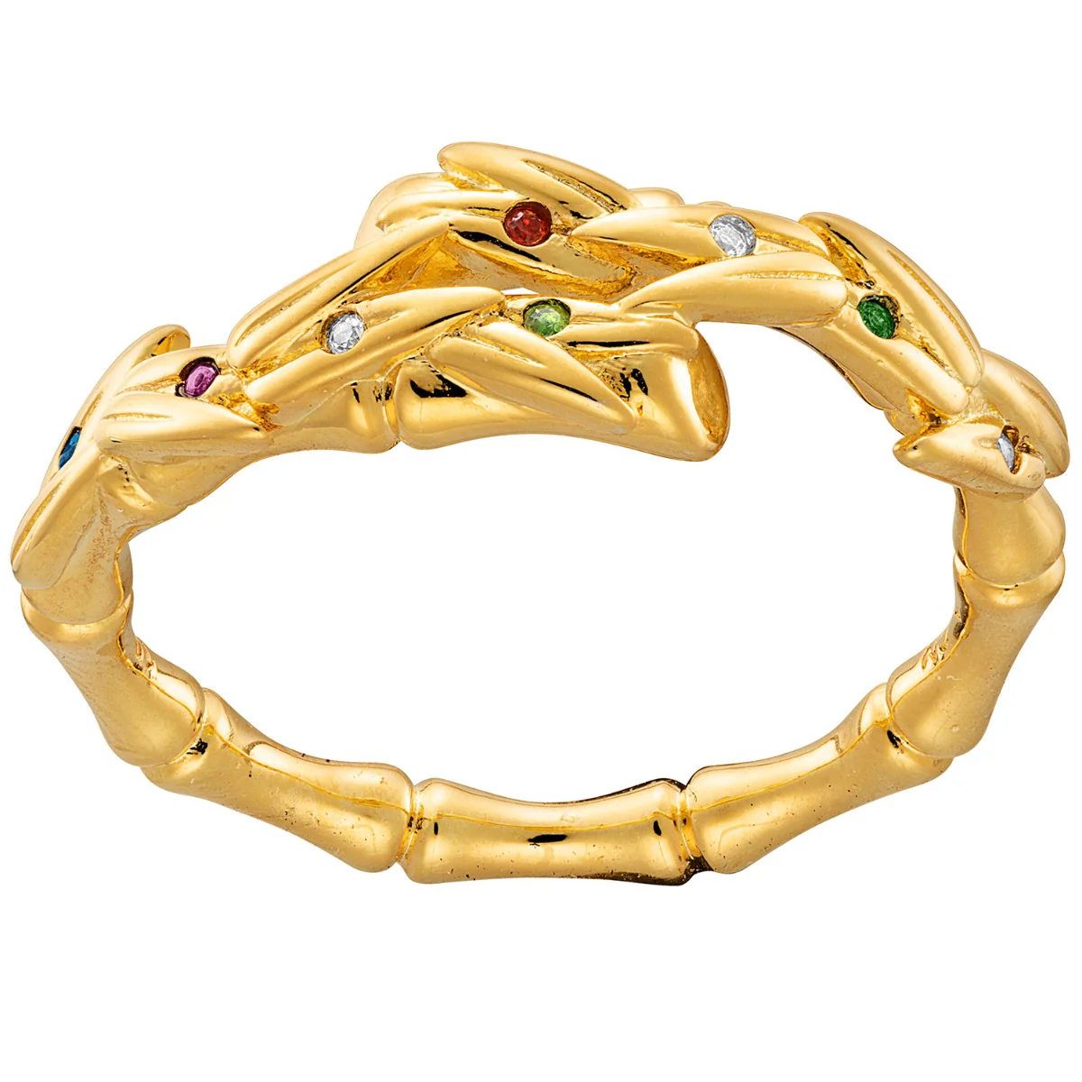 Bamboo with Birthstones Bypass Ring Gold Plated