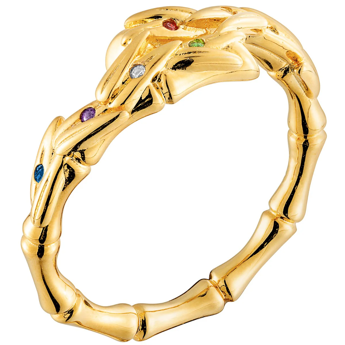 Bamboo with Birthstones Bypass Ring Gold Plated - Image 2