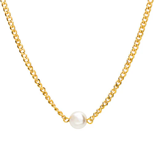 Birthstone Pearl Station Curb Chain Necklace - Image 4