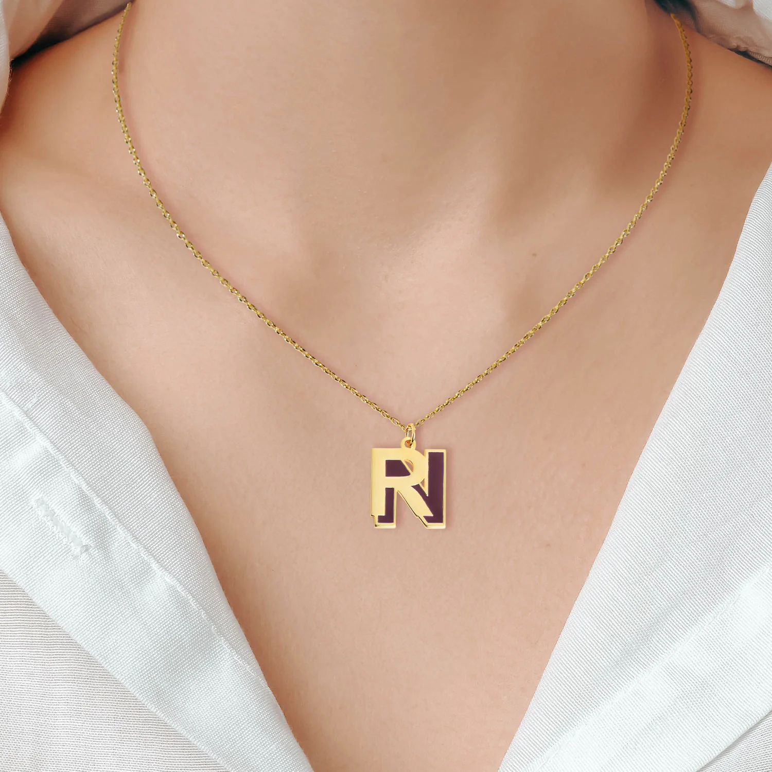 Bold Double Initial with Enamel Necklace - New Fall Colors - Image 3