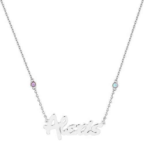 Bold Script Name and Birthstone Necklace - Image 2