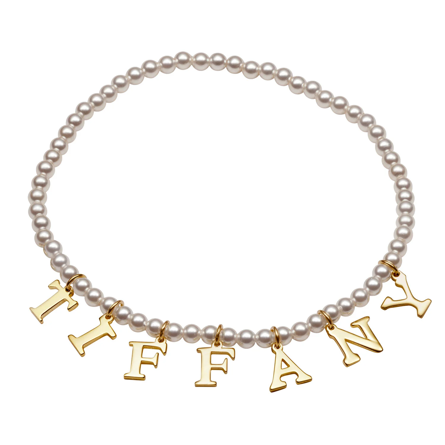 Classic Uppercase Letter Name Stretch Bracelet with Pearls - Image 3
