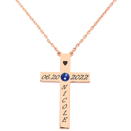 Commemorative Cross Birthstone Necklace - Image 6