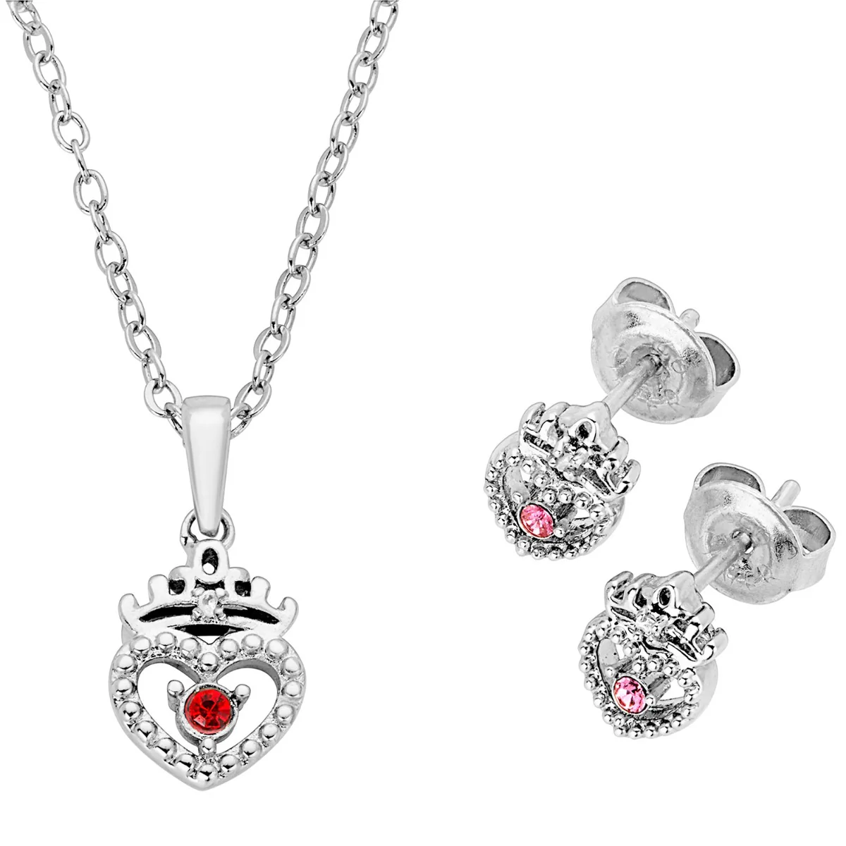 Crown Heart Birthstone and Diamond Necklace and Earring Set - Image 2