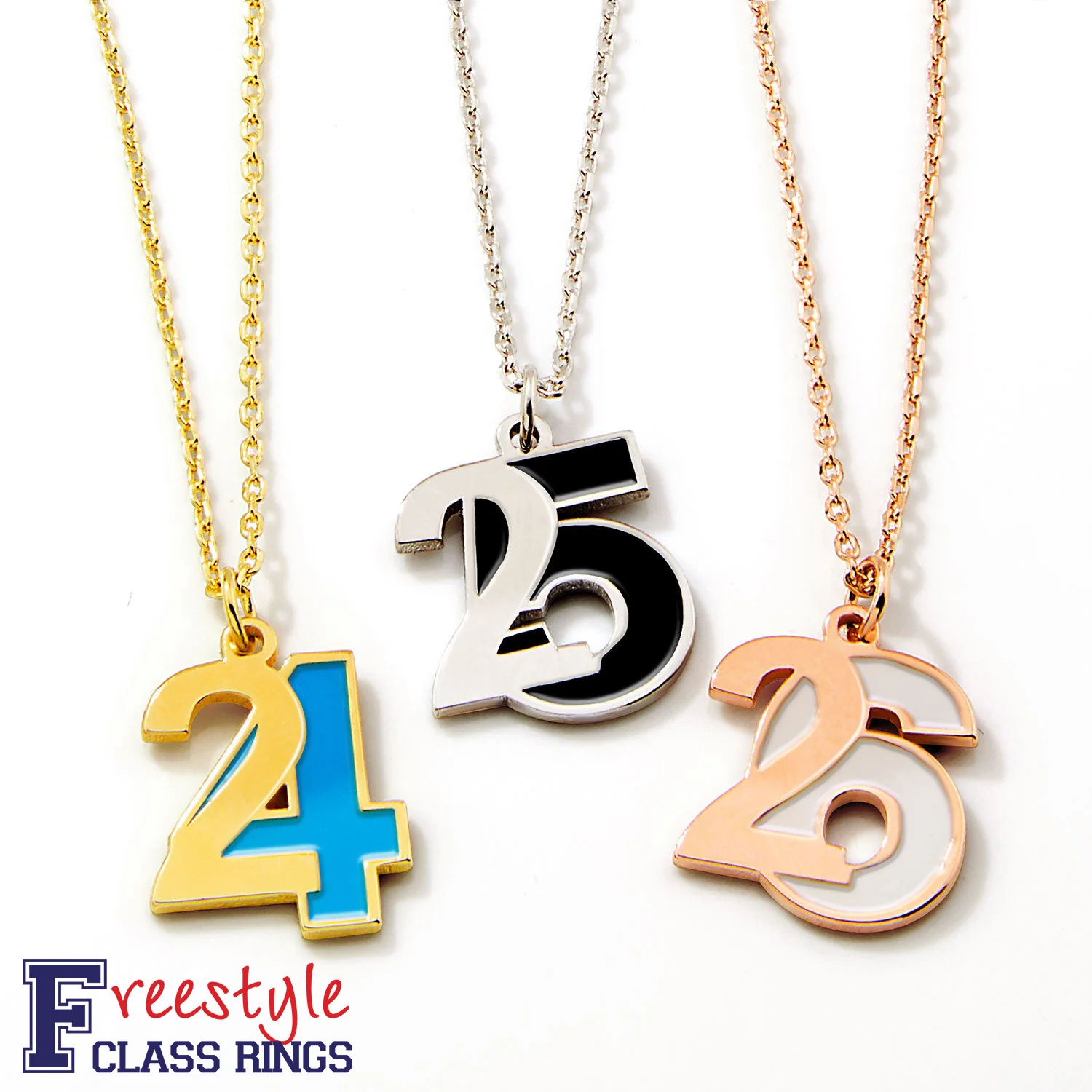 Custom Bold Double Digit Year with Enamel Freestyle Class/ Graduation Necklace