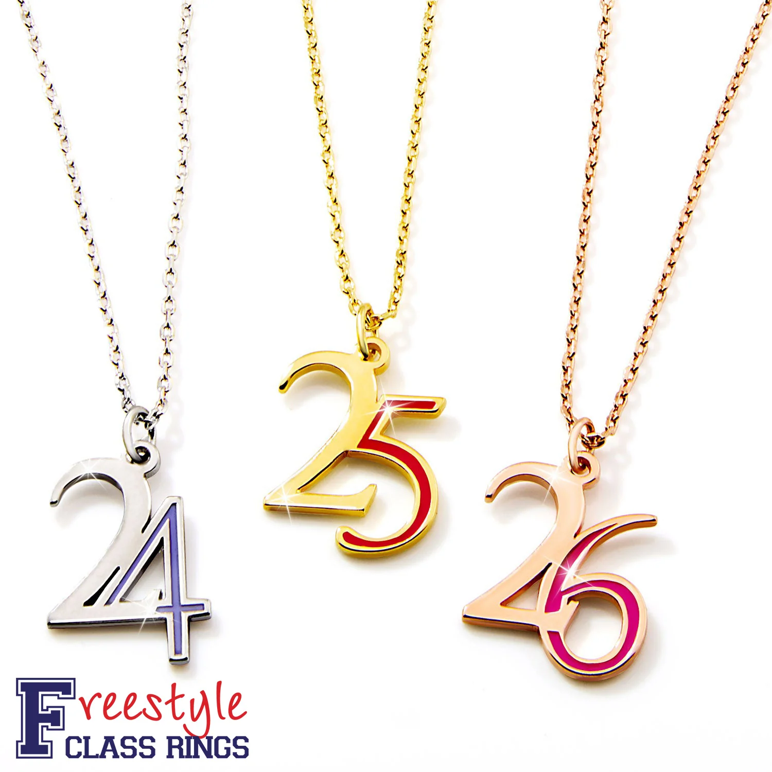 Custom Double Digit Year with Enamel Freestyle Class/ Graduation Necklace