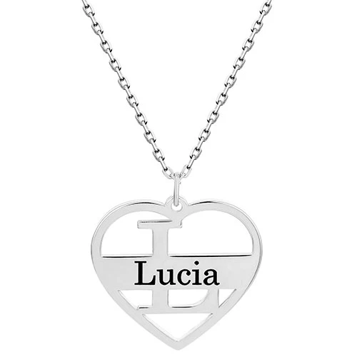 Cutout Initial with Engraved Name Heart Necklace - Image 2