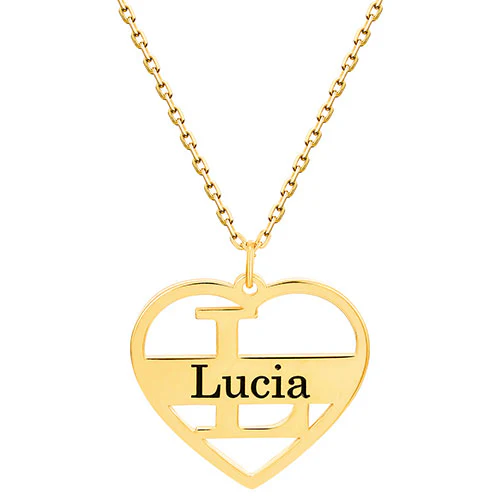 Cutout Initial with Engraved Name Heart Necklace - Image 4
