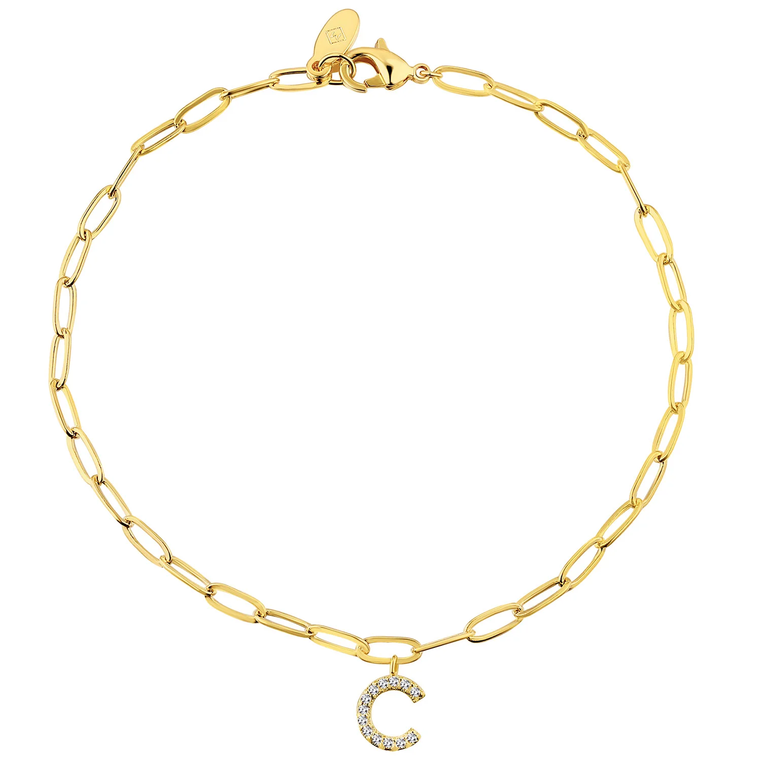 CZ Initial Charm Paperclip Chain Bracelet - Image 3
