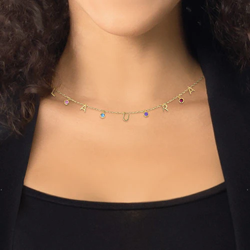 Dainty Name with Birthstones Choker Necklace - Image 5