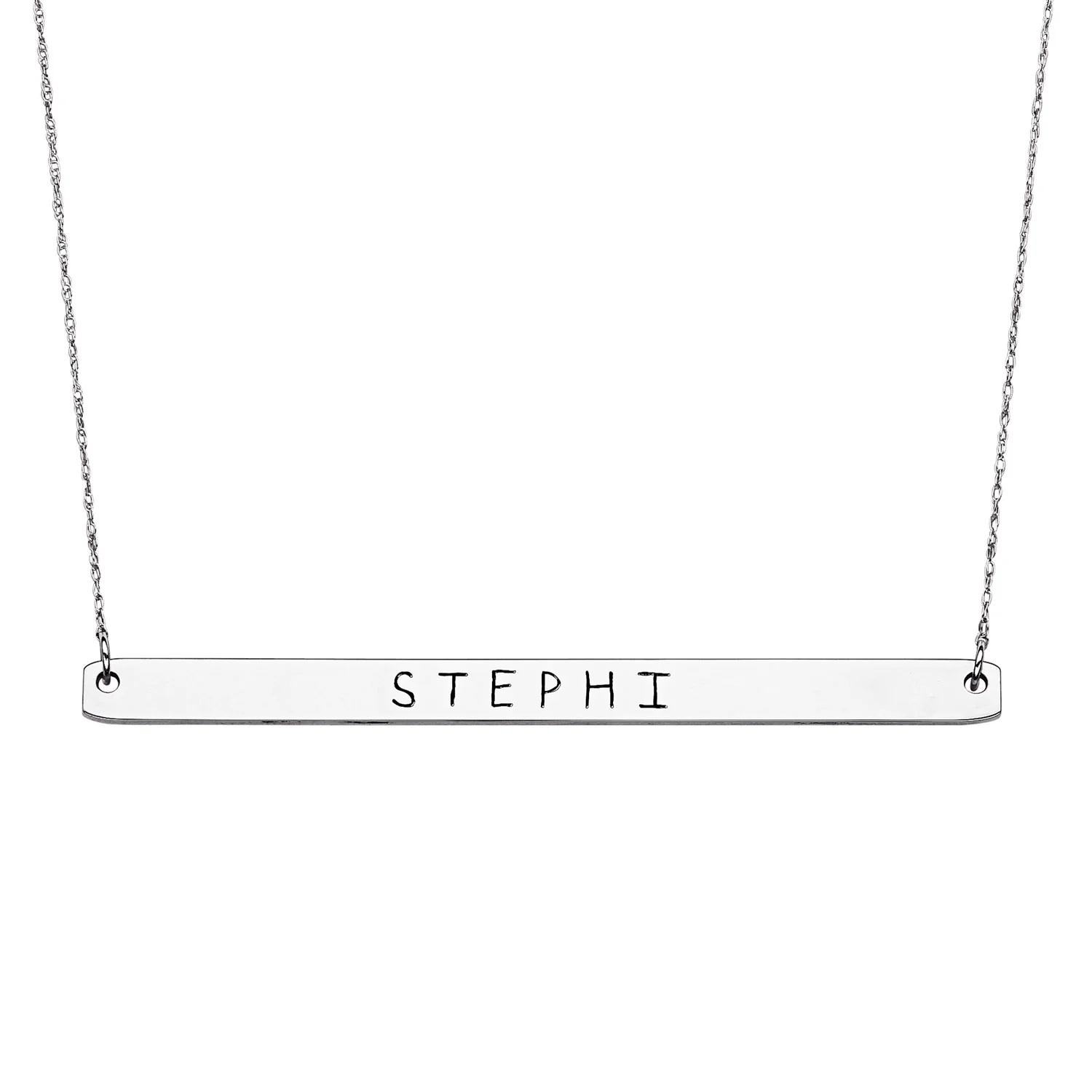 ELIZABETH EDMONDS Sterling Silver Long Bar Name Necklace