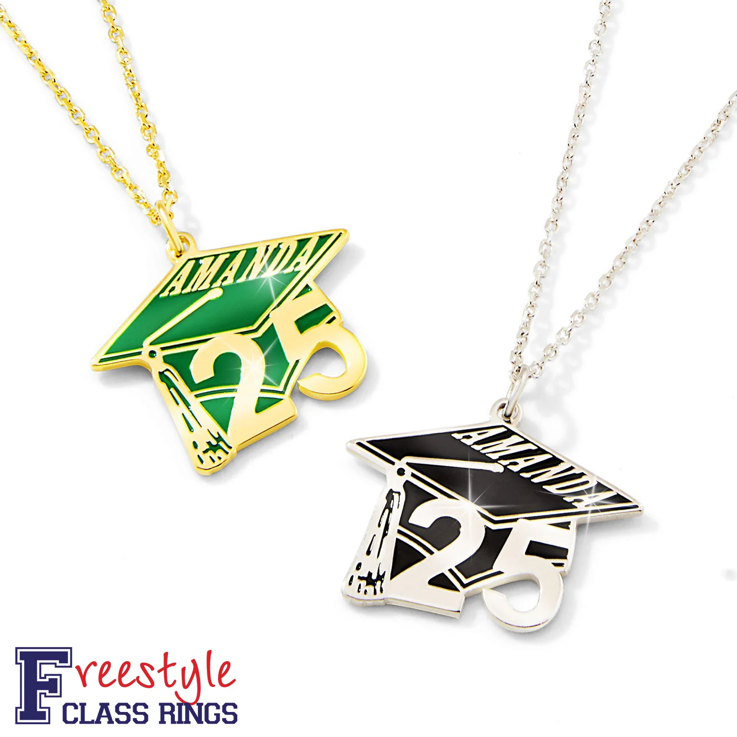 Enamel Graduation Cap with Name and Year Freestyle Class/ Graduation Necklace
