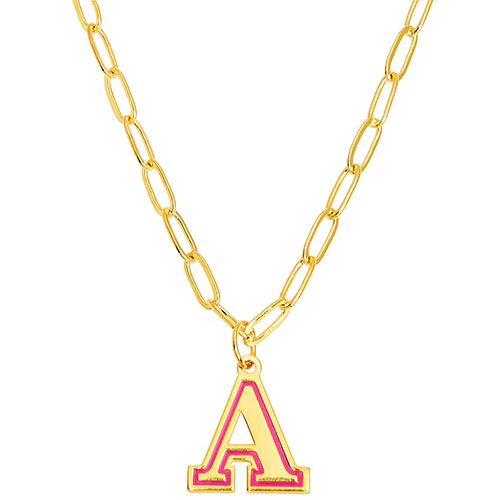 Enamel Outline Uppercase Initial Paperclip Chain Necklace - Image 2