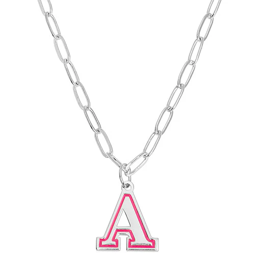 Enamel Outline Uppercase Initial Paperclip Chain Necklace - Image 3