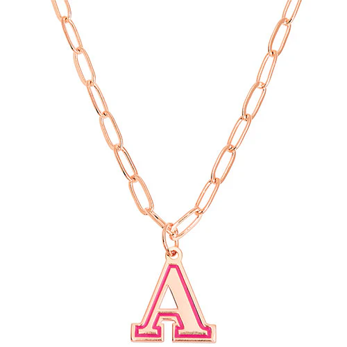 Enamel Outline Uppercase Initial Paperclip Chain Necklace - Image 4