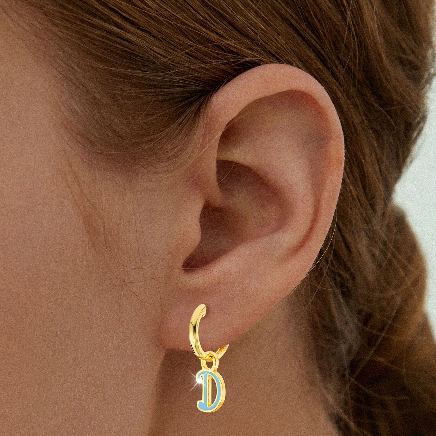 Enamel Uppercase Initial Huggie Hoop Earrings - Image 4
