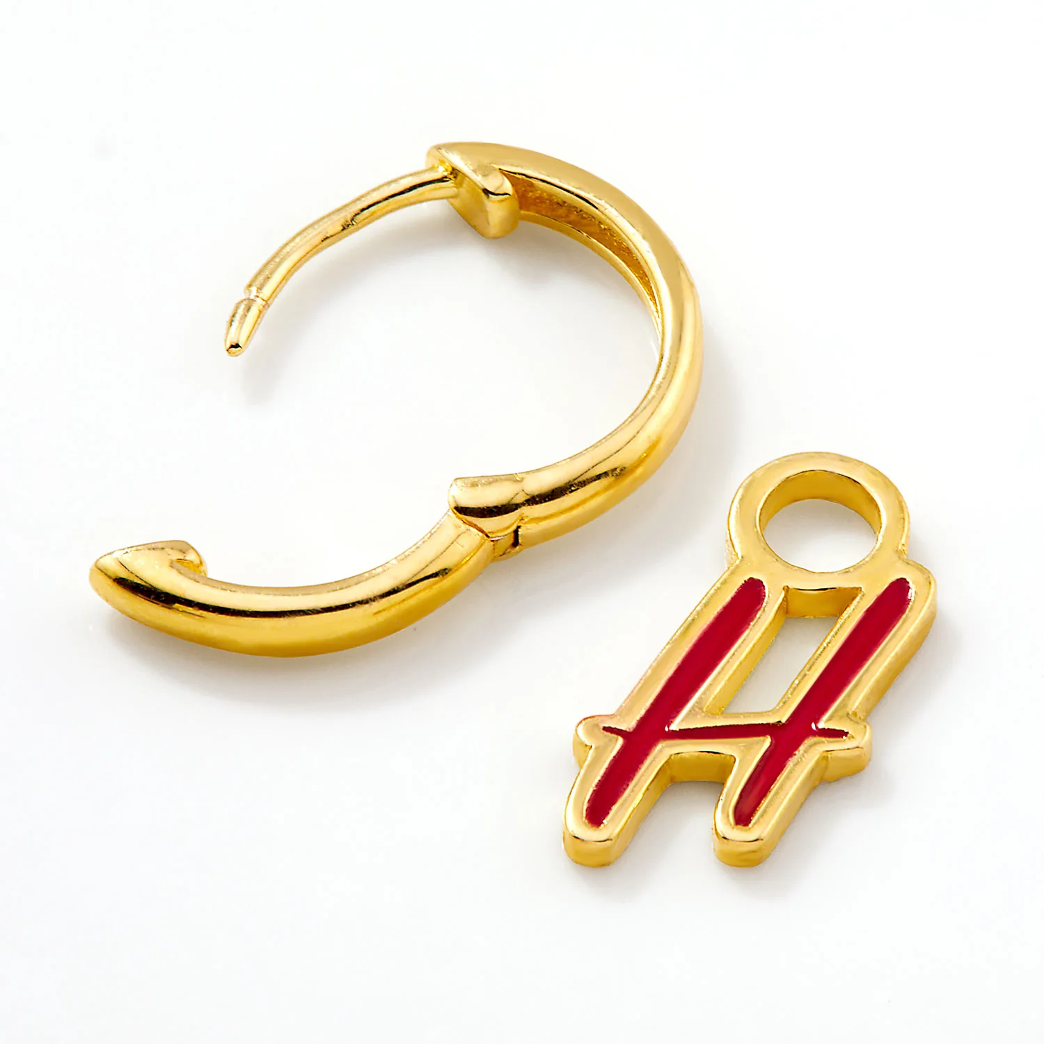 Enamel Uppercase Script Initial Huggie Hoop Earrings - Image 6
