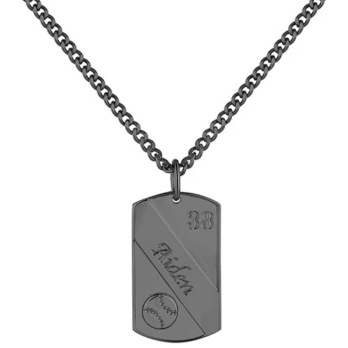 Personalized  Banner Baseball Dog Tag 20" Curb Chain Necklace - available in 4 colors - Image 5