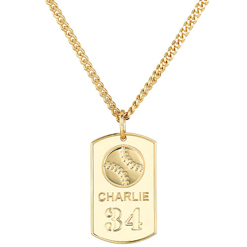 Personalized Baseball Dog Tag 20" Curb Chain Necklace - available in 4 colors - Image 3