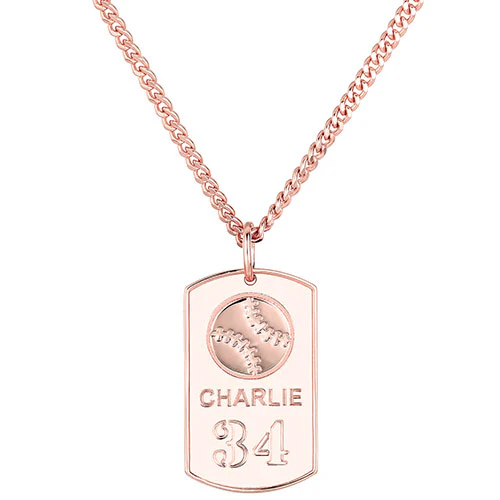 Personalized Baseball Dog Tag 20" Curb Chain Necklace - available in 4 colors - Image 4