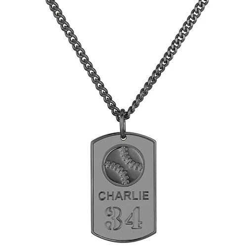 Personalized Baseball Dog Tag 20" Curb Chain Necklace - available in 4 colors - Image 5